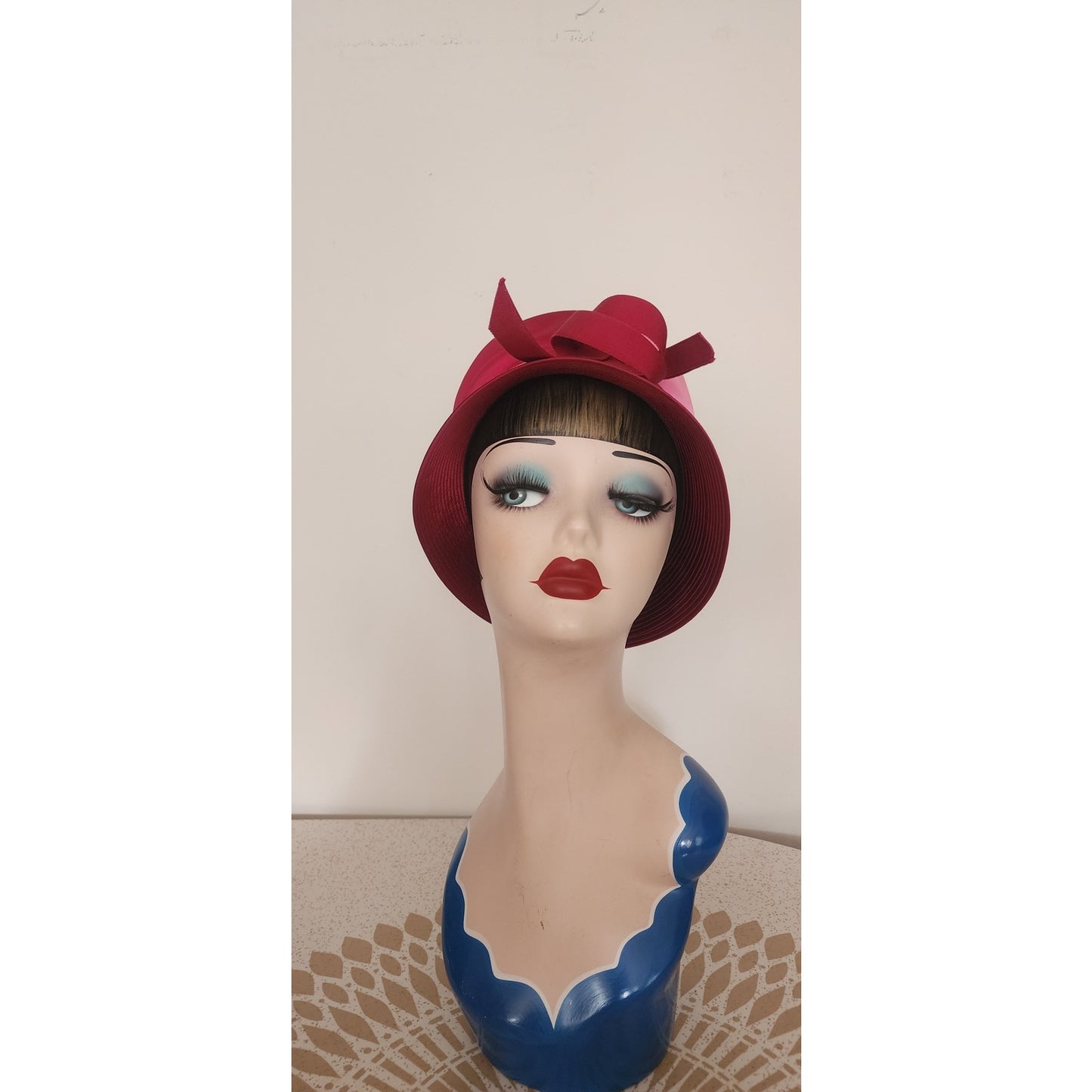Vintage 60s Bucket Hat Red Pink Satin Cloche 20s Style Mr John Jr