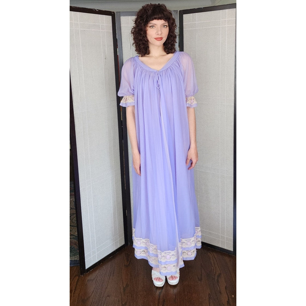 Vintage 60s Peignoir Purple Nylon Slip Dress + Robe Jenelle