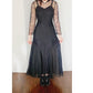 Vintage 30s Evening Dress Black Lace Long Sleeves / S