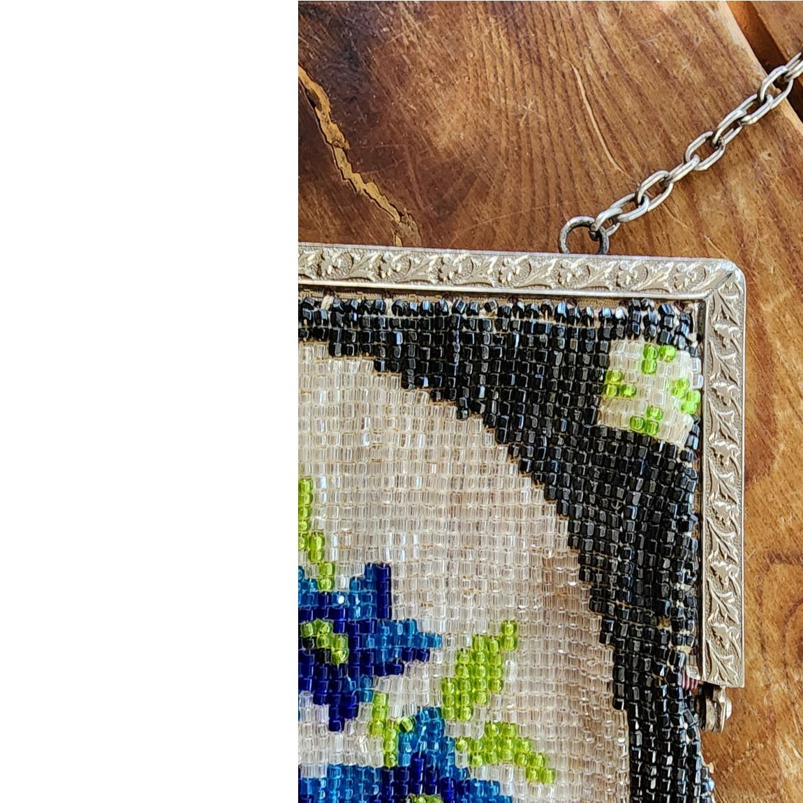 Antique Glass Bead Bag Edwardian Purse Floral Rose Pattern