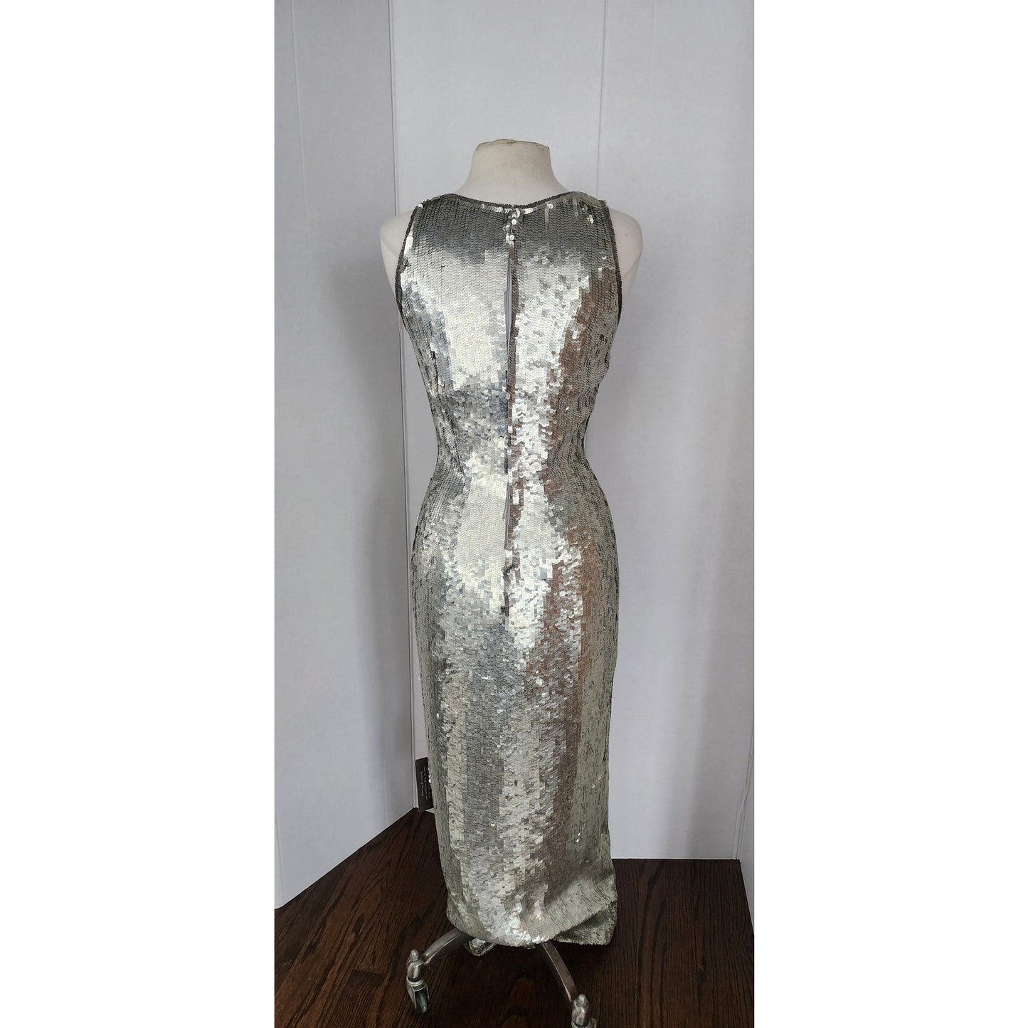 Vintage 90s Silver Evening Dress Metallic Sequins by Scala NWT