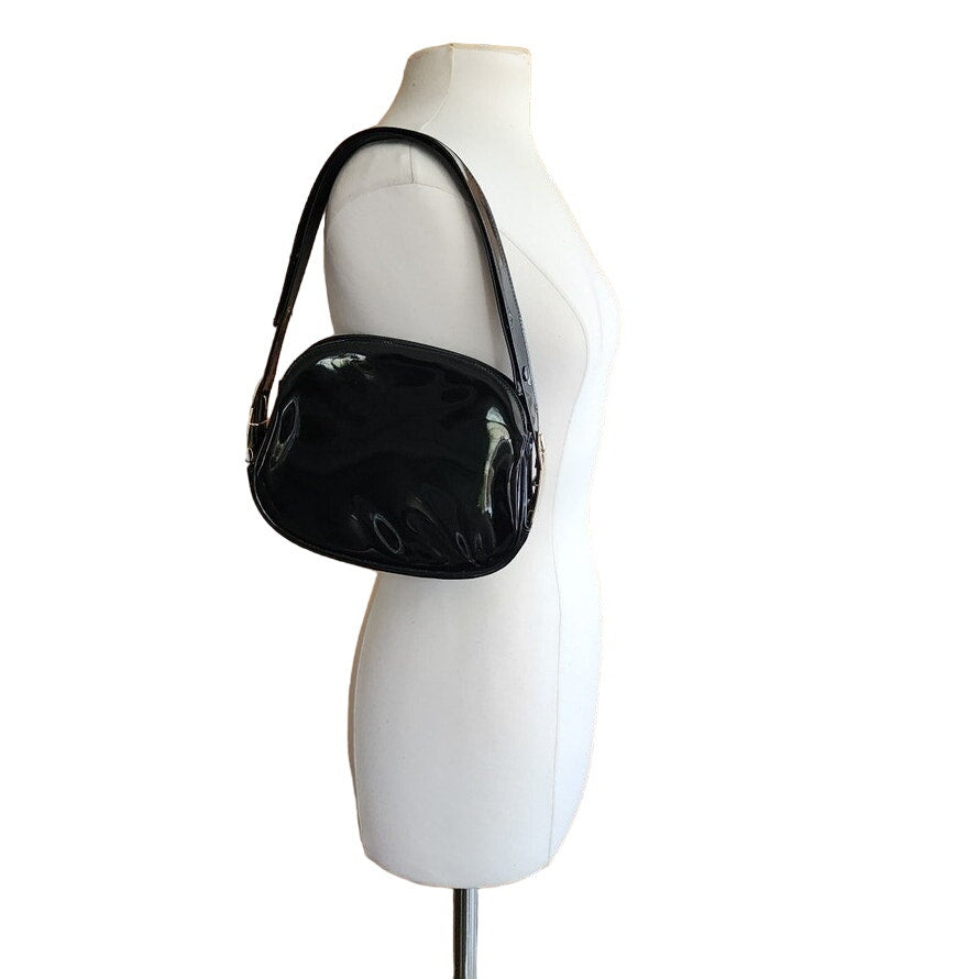 Vintage 60s Mod Black Purse Patent Leather Convertible Shoulder Bag