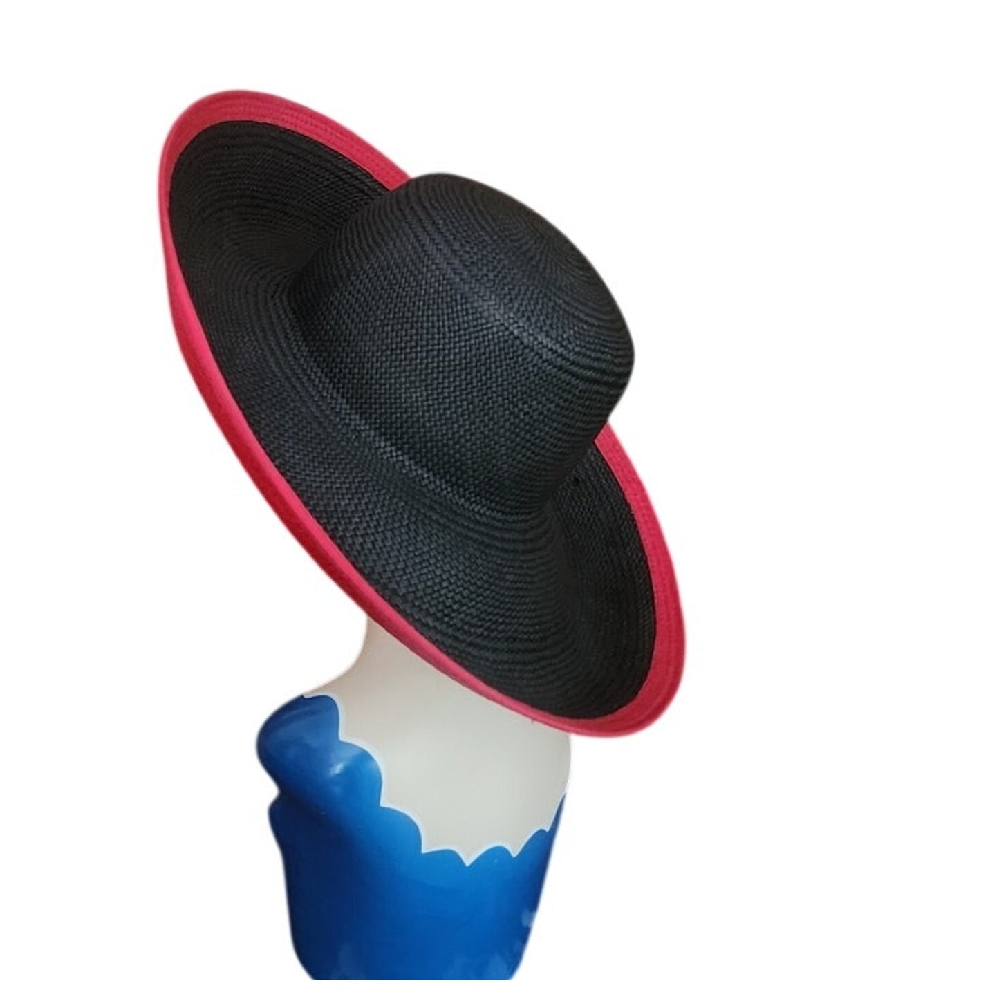 Vintage 1980s Kokin Hat Wide Brim Sun Straw Fuchsia Red Black Summer Oversized