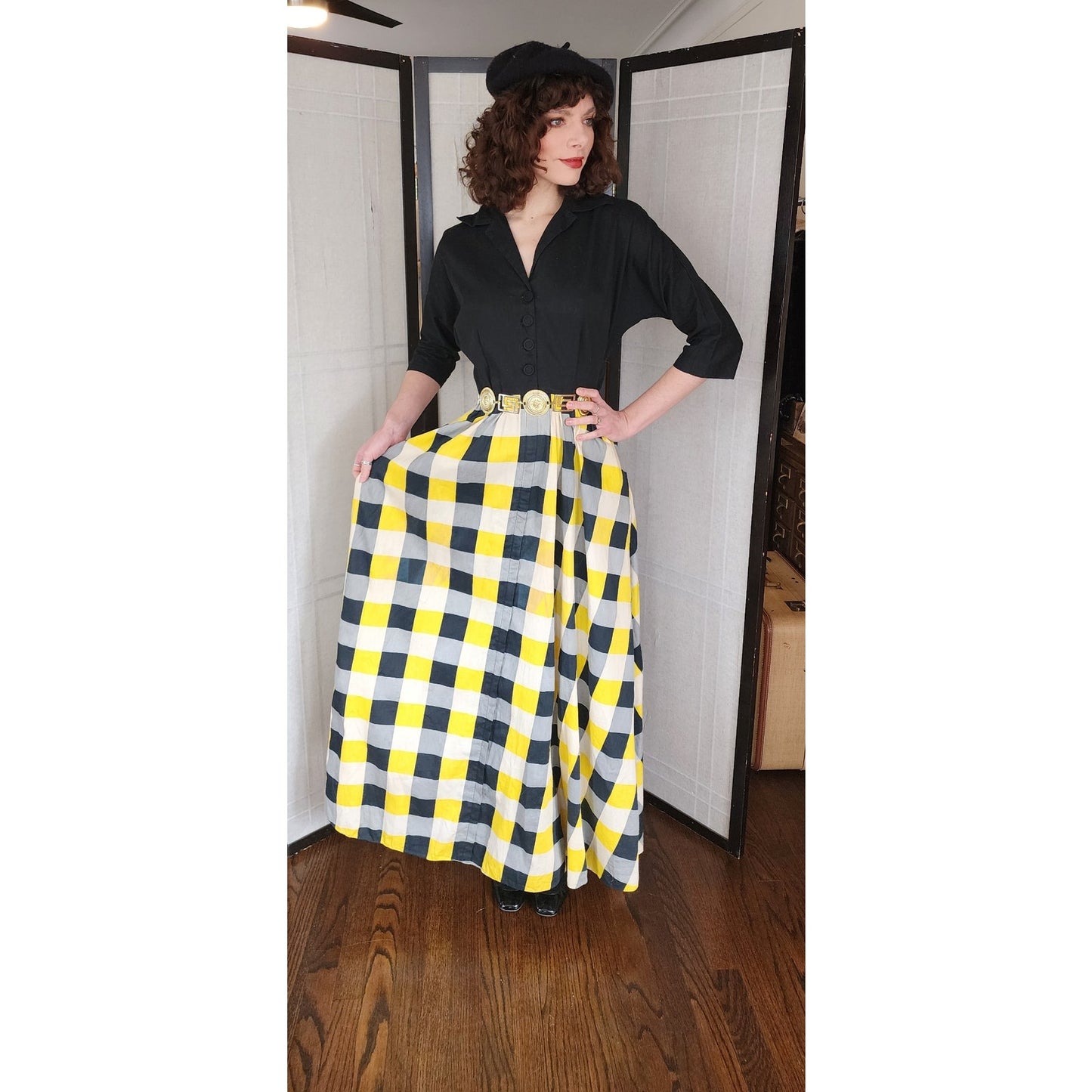 Vintage 40s Black + Yellow Dress Shirtwaist Style by Raymond