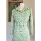 Vintage 1960s Belted Coat Mod Green Print Geometric Abstract Chas A Stevens