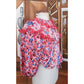 Vintage 80s Diane Freis Blouse Bold Print Poly Georgette Ruffles Pink Red