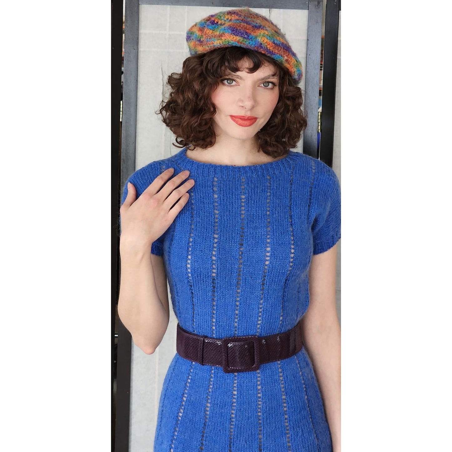 Vintage 50s Blue Knit Dress Short Sleeved