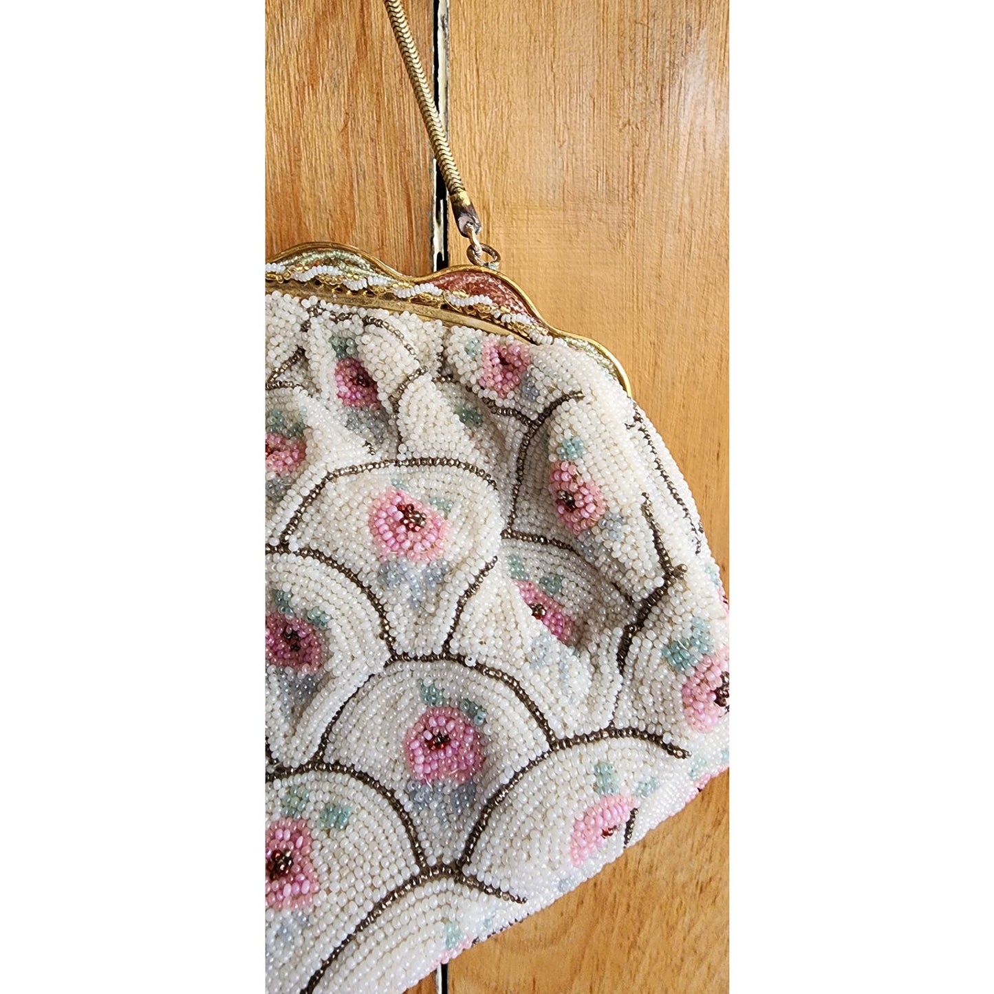 Vintage 50s Beaded Handbag Michel Swiss White Pastel French Purse Microbeading