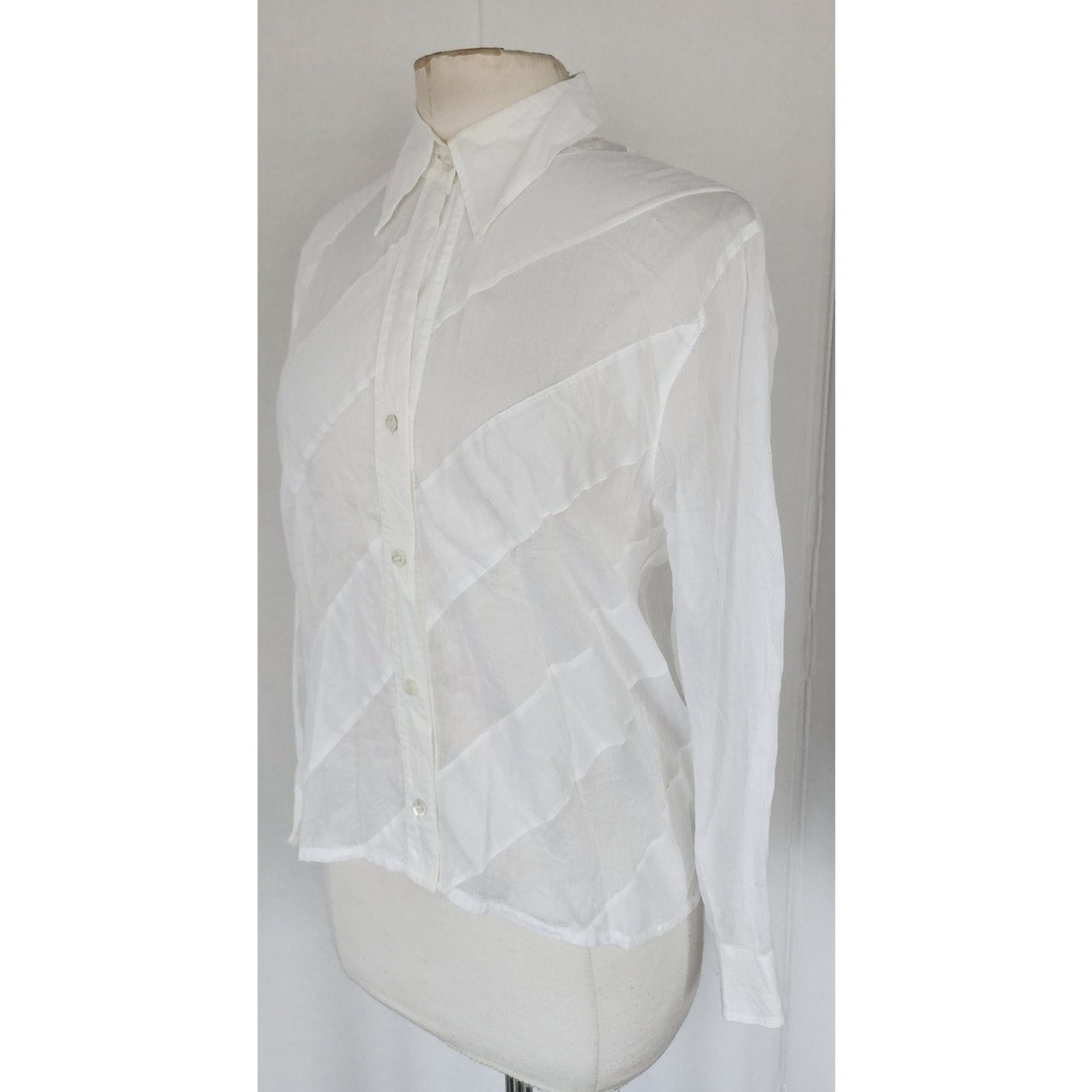 Vintage 90s Escada Sport Shirt White Diagonal Stripe Blouse / M