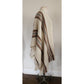 Vintage Poncho Fringed Alpaca Wool Ruana Cream w/Brown Stripe Southwestern Style
