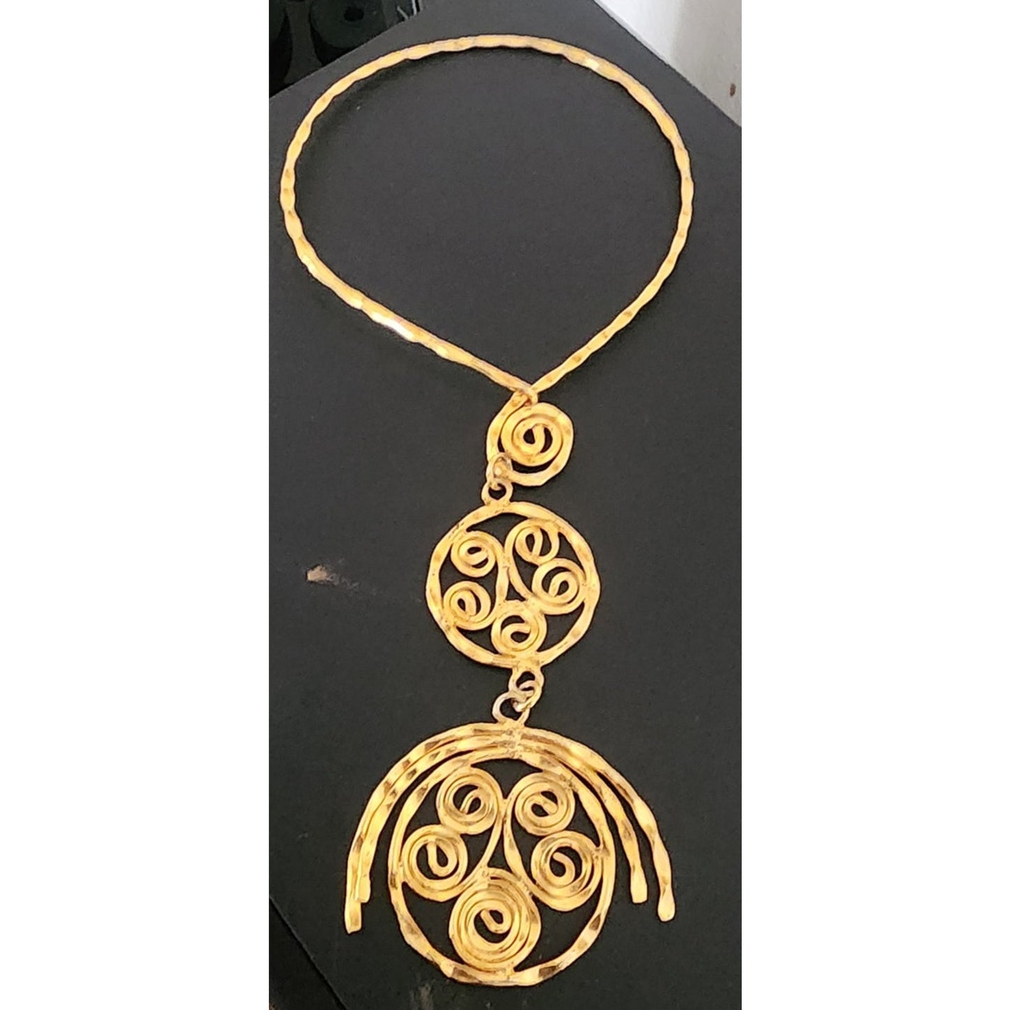 Vintage 1970s Gold Necklace Spiral Disc Cascade Ancient Greek Style