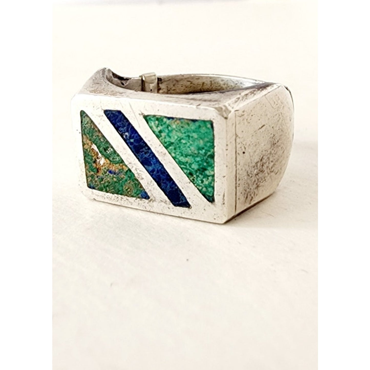 Vintage Mens Ring Inlaid Turquoise Lapis Lazuli Stamped SMM 925 Mexico Size 10.25