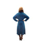 Vintage 80s KOOS VAN DER AKKER Dress Blue Green Knit Floral Applique Gold Trim