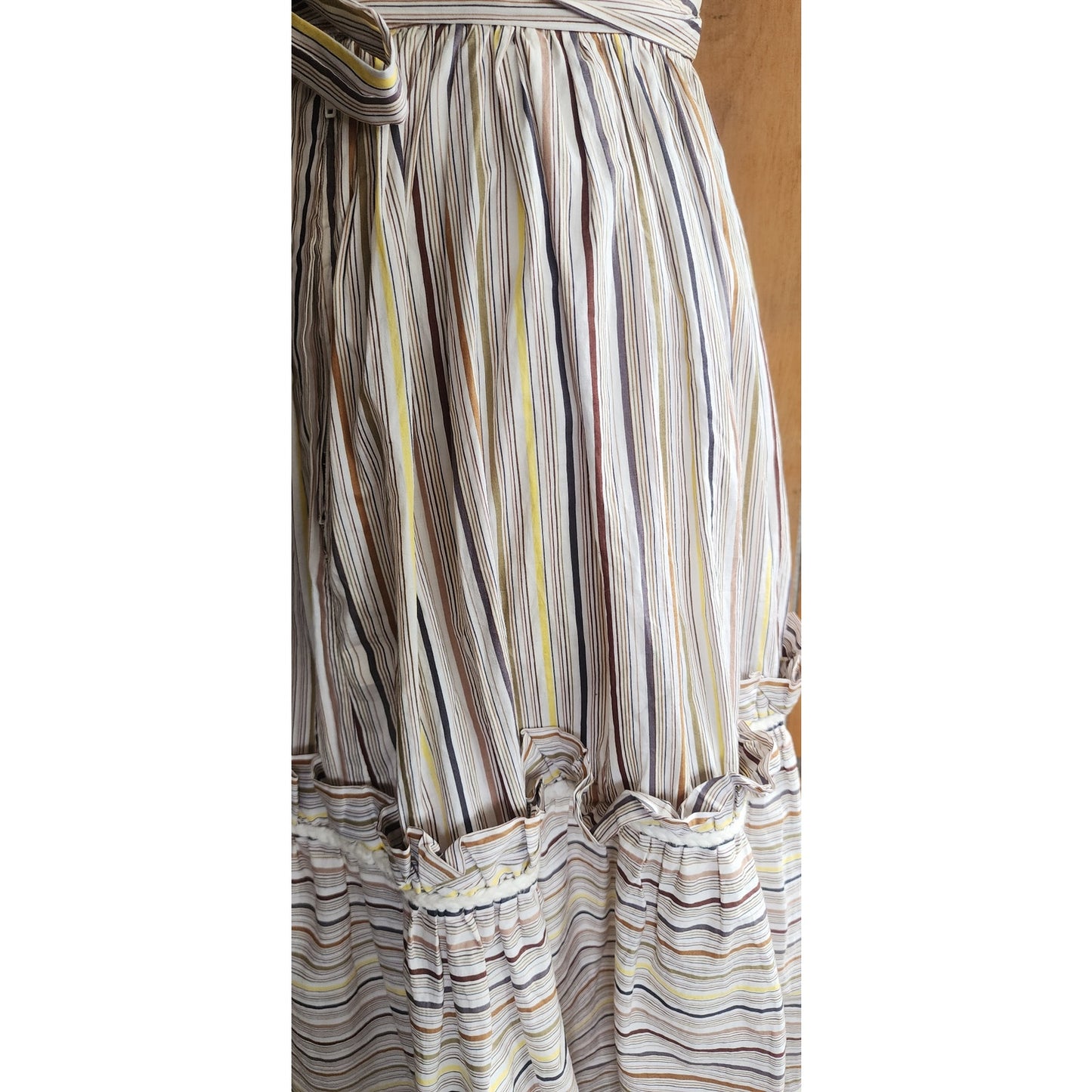 Vintage 70s Christian Dior Skirt Striped Cotton Print White Yellow Black  / S