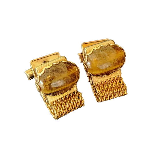 Vintage Tigers Cufflinks Gold Chain Wrap Around