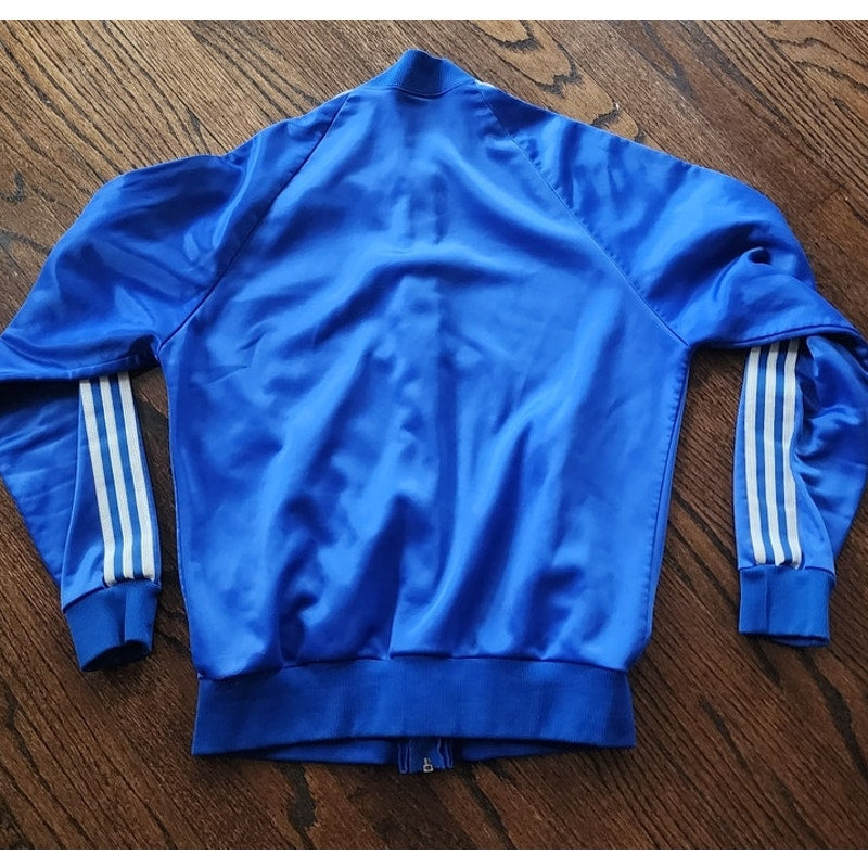 Vintage 1970s ADIDAS Track Suit Blue w/White Stripe Jacket + Pants / Medium