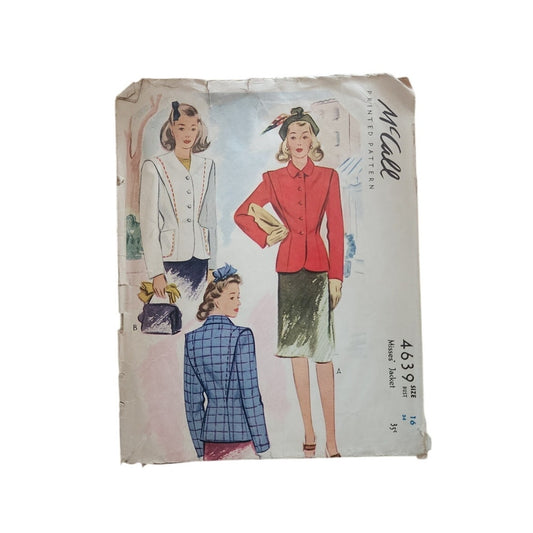 McCall Sewing Pattern 4639 Misses Jacket Uncut Vintage 40s Fitted Tailored
