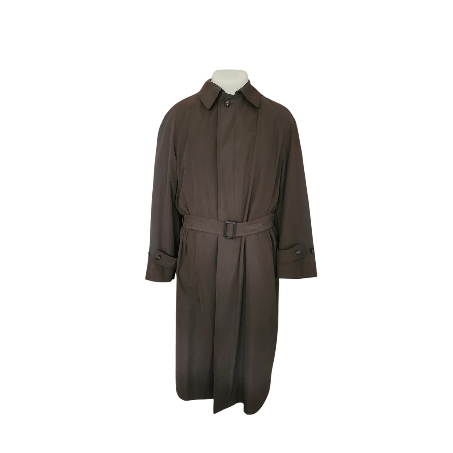 Vintage 1990s Ralph Lauren Mens Coat Brown Olive Green Trench Raincoat Large 40R