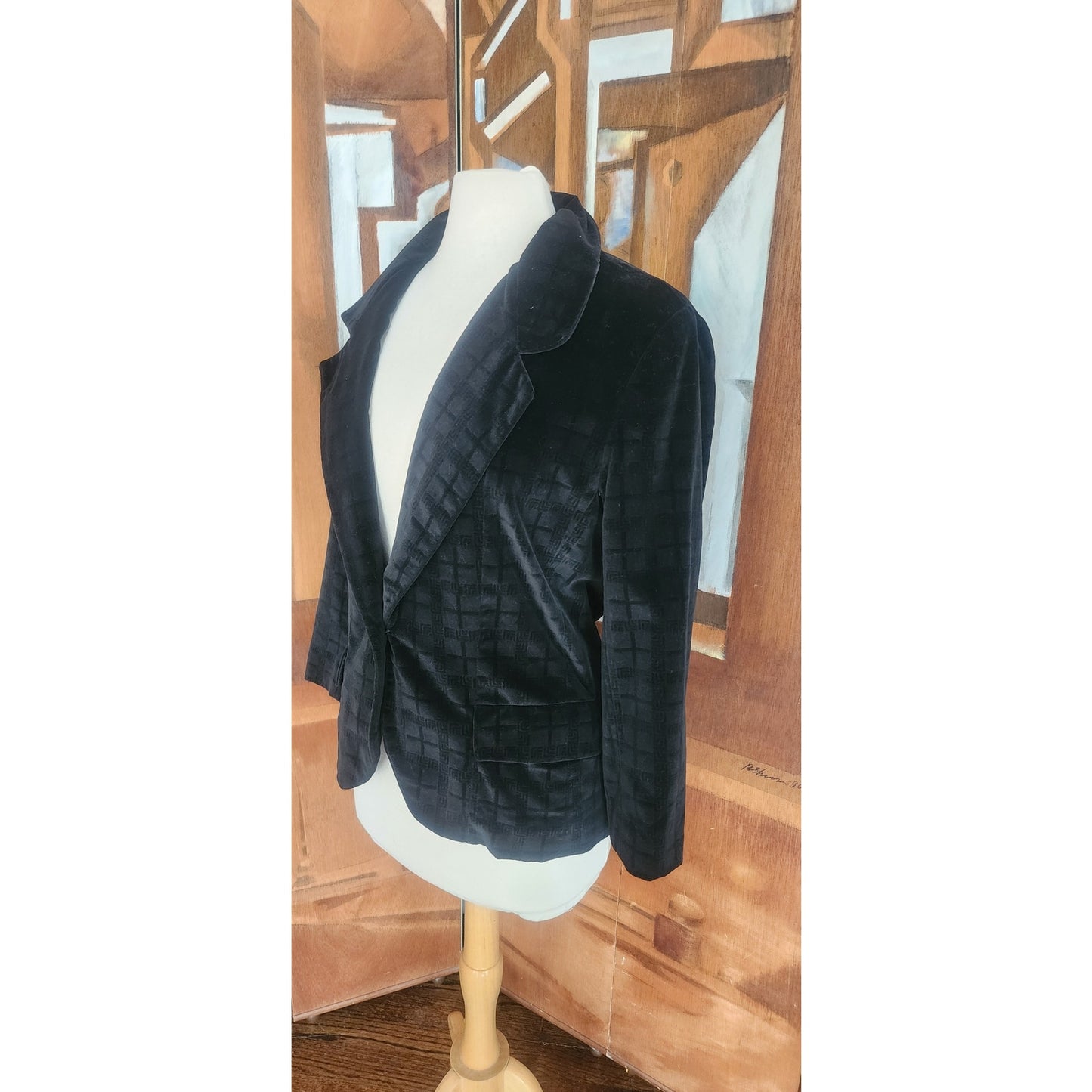 Vintage 70s Black Velvet Blazer Fitted Jacket Gino Rossi / Small
