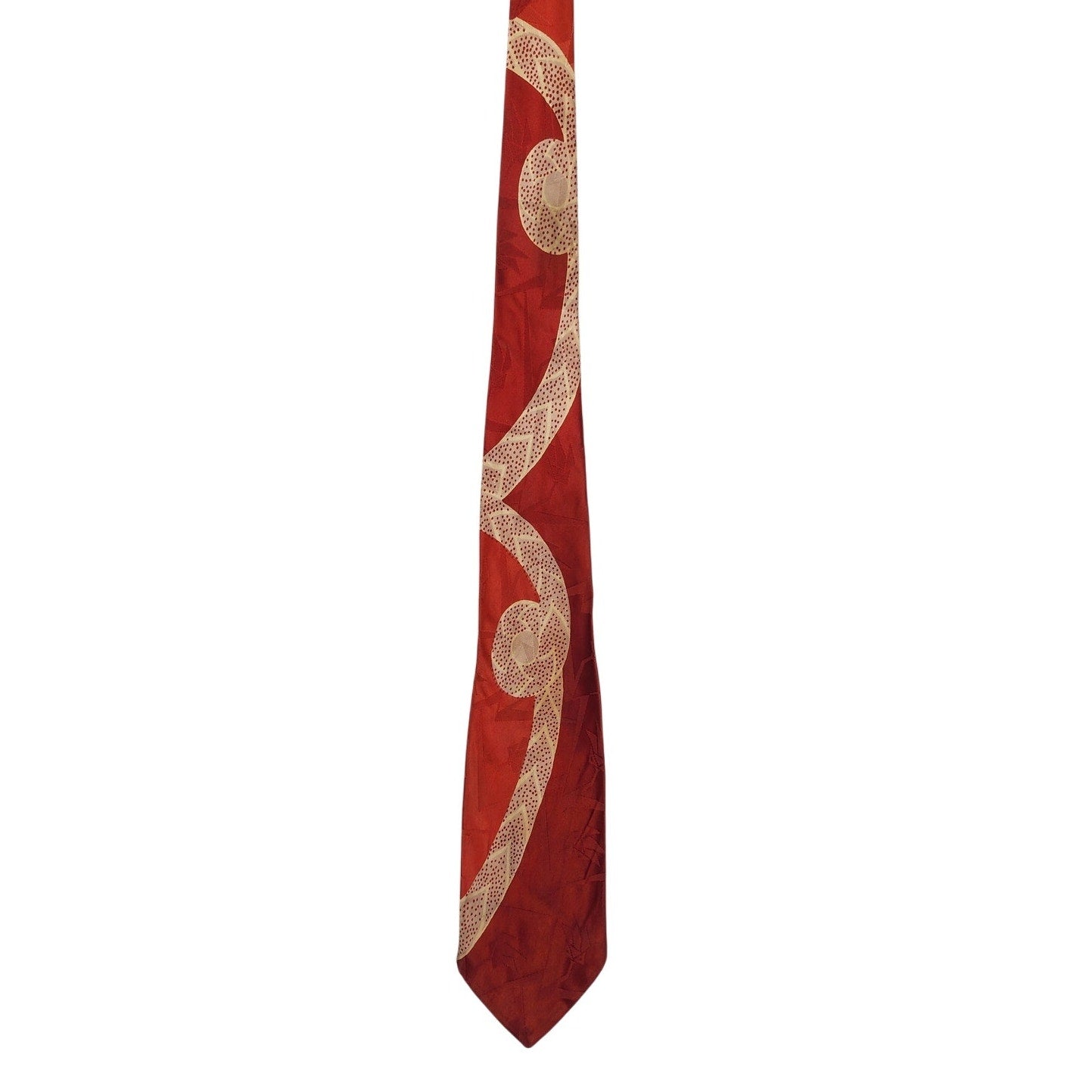 Vintage 40s Mens Necktie Cranberry Red Cream Swirl Print Marshall Fields