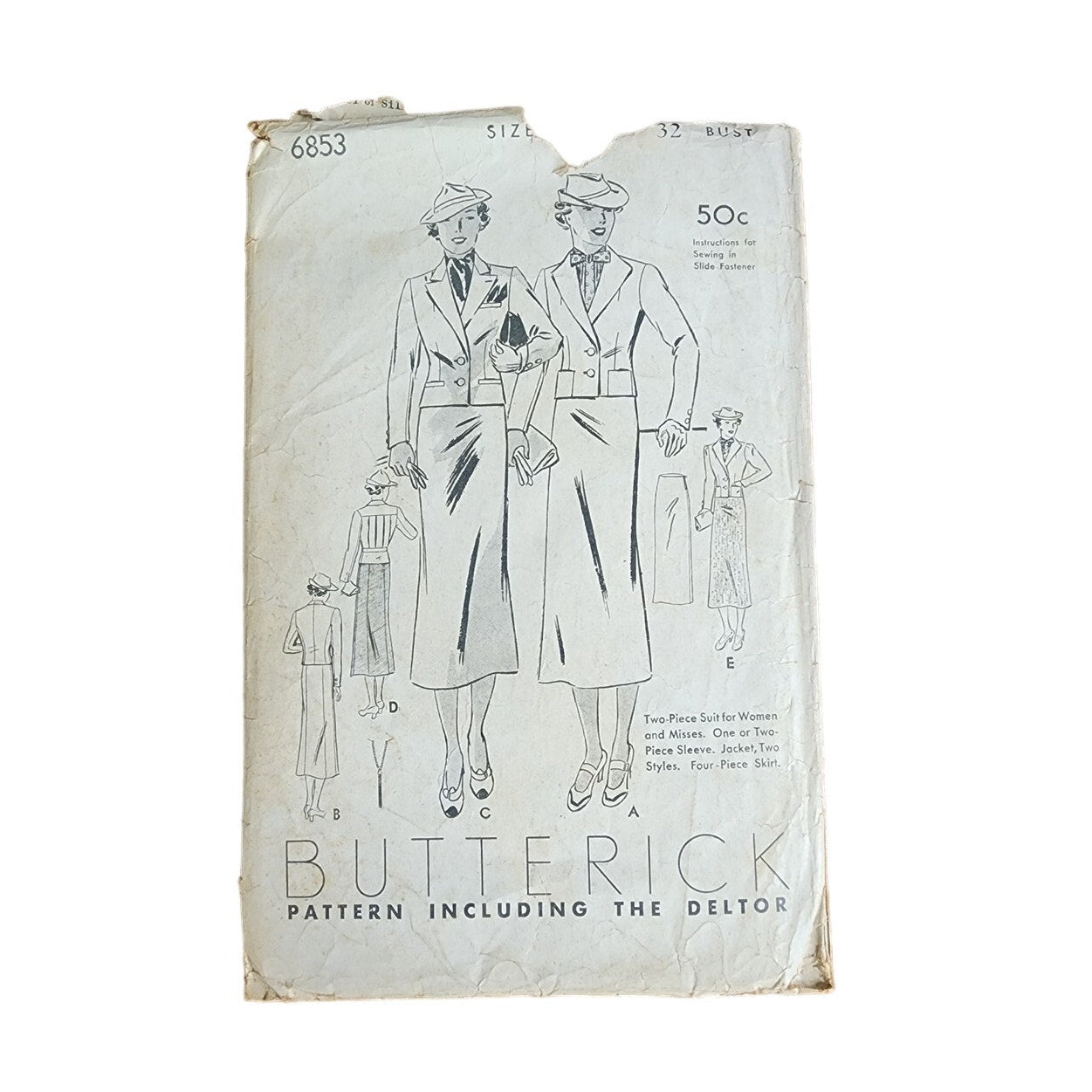 Vintage 30s Sewing Pattern: Two-Piece Suit Butterick 6853