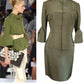 Oscar de la Renta Skirt Suit SS 2008 Green Silk Taffeta Peplum Blazer Bell Cuffs