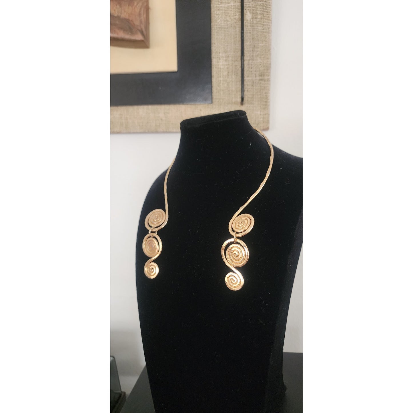 Vintage Gold Torque Choker Spiral Necklace Open Cuff