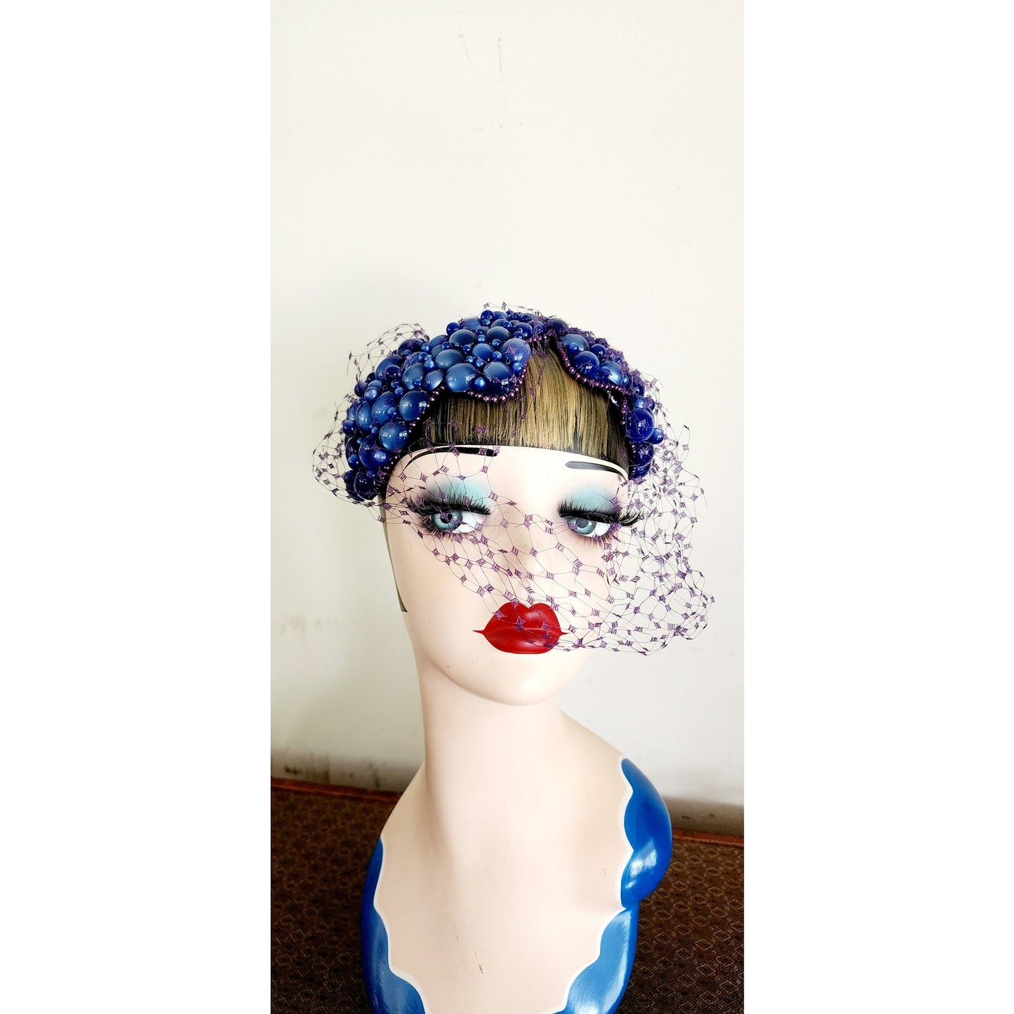 Vintage 50s Bes-Ben Hat Blue Moonstone Fascinator w/Veil