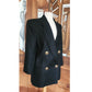 Vintage 80s GENNY Blazer Black Linen Jacket Hip Length Double Breasted Gold Buttons / M
