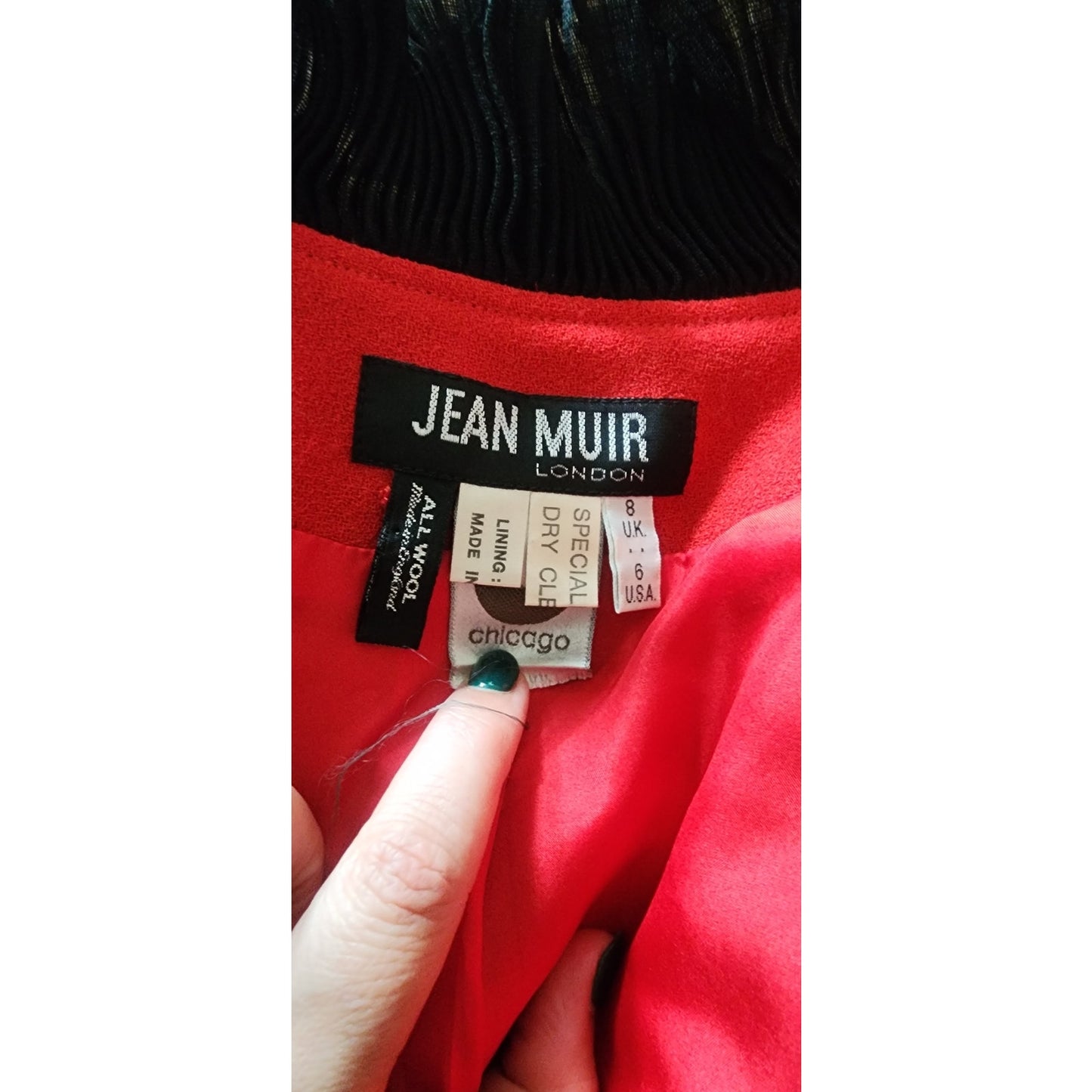 Vintage 1980s Jean Muir Jacket Red Black Ruffle Trim Evening Blazer