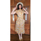 Vintage 40s Floral Print Short Sleeve Button Front Cotton Midi Day Dress w/Pockets Circle Skirt