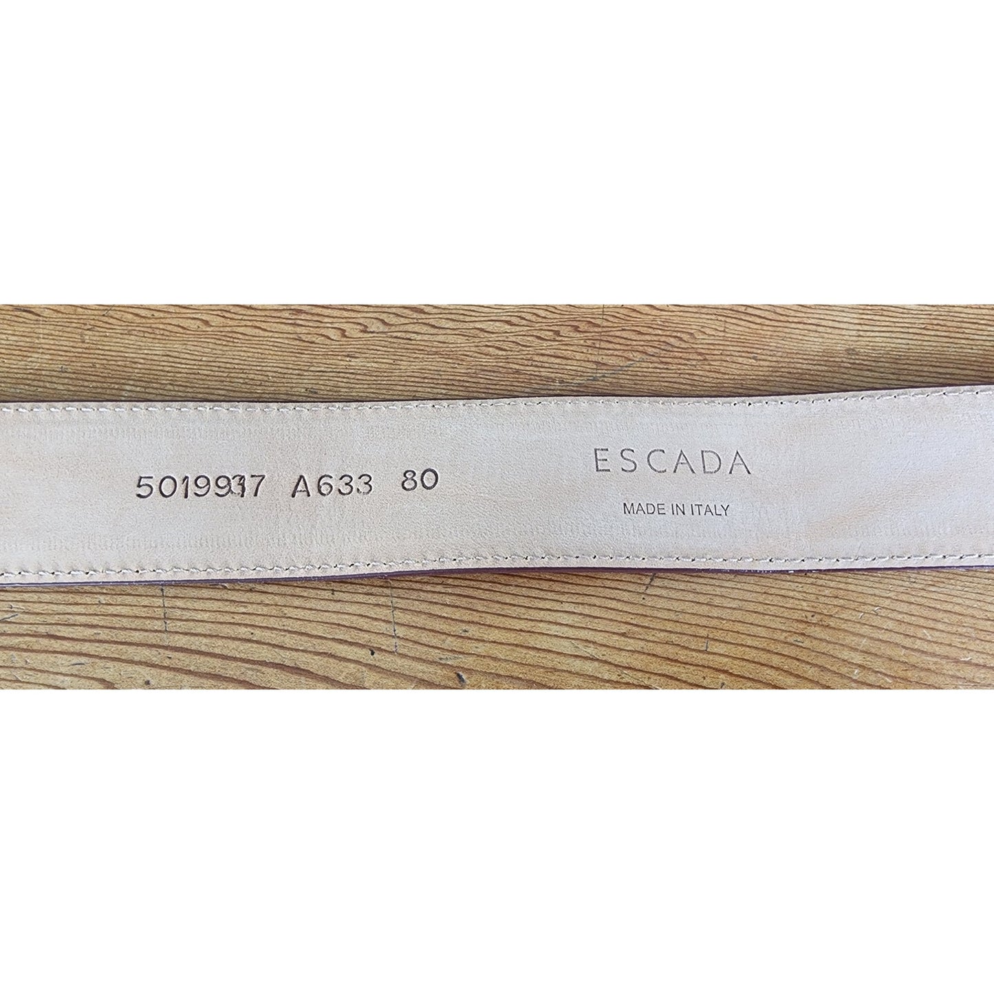 Vintage Escada Belt Red Ostrich Leather Gold E Letter Buckle