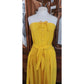Vintage 80s Sonia Rykiel Strapless Dress Yellow Cotton Button Front Sash Belt Waist