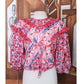 Vintage 80s Diane Freis Blouse Bold Print Poly Georgette Ruffles Pink Red