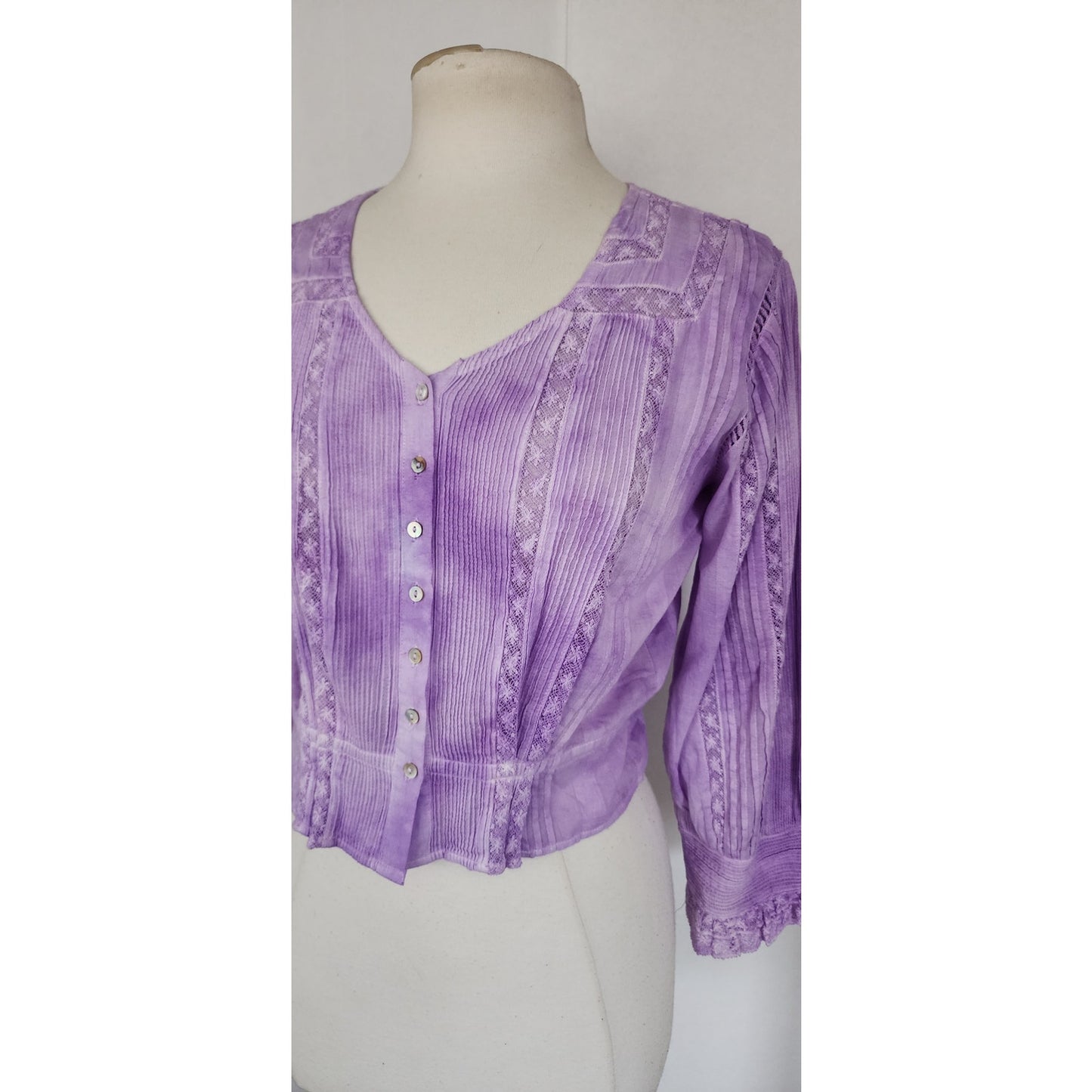 LoveShackFancy Aubrielle Top Purple Tie-Dye Blouse Cotton Lace / S