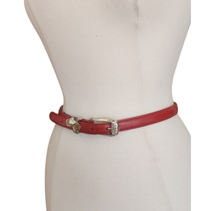 Vintage 1990s Brighton Belt Red Leather Silver Heart Charms Love Gratitude Passion