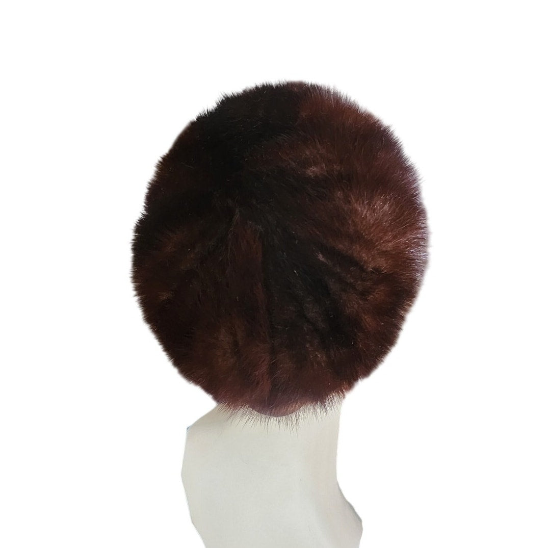 Vintage 1960s Mod Hat Brown Mink Fur Tam Marshall Field Co Chicago Winter Statement
