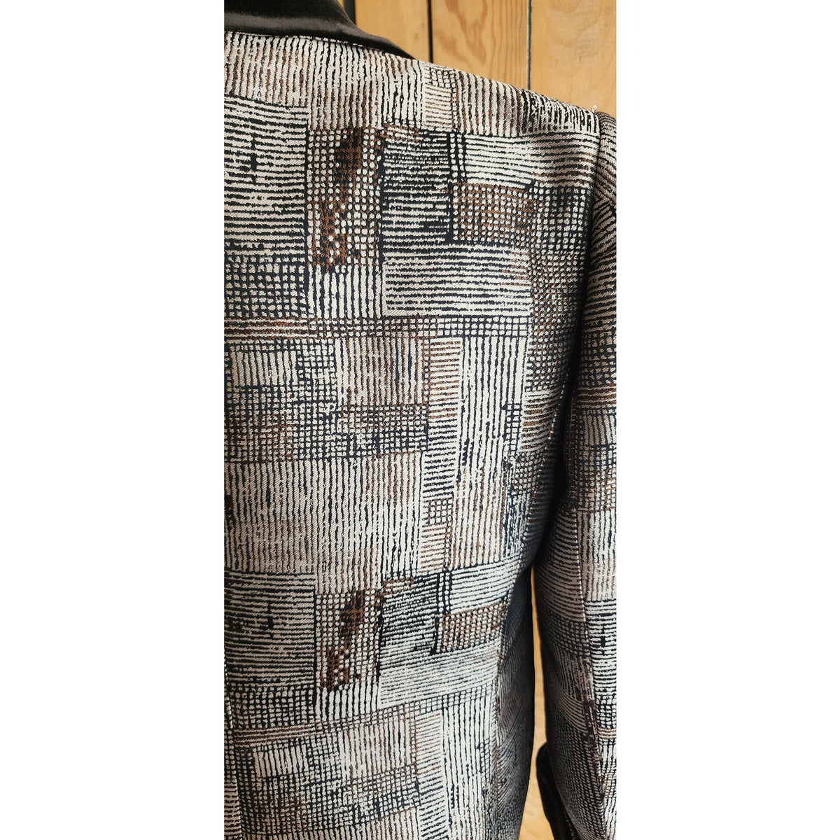 Armani Collezioni Blazer Silver Black Jacket Jacquard Print Asymmetrical Buttons Large