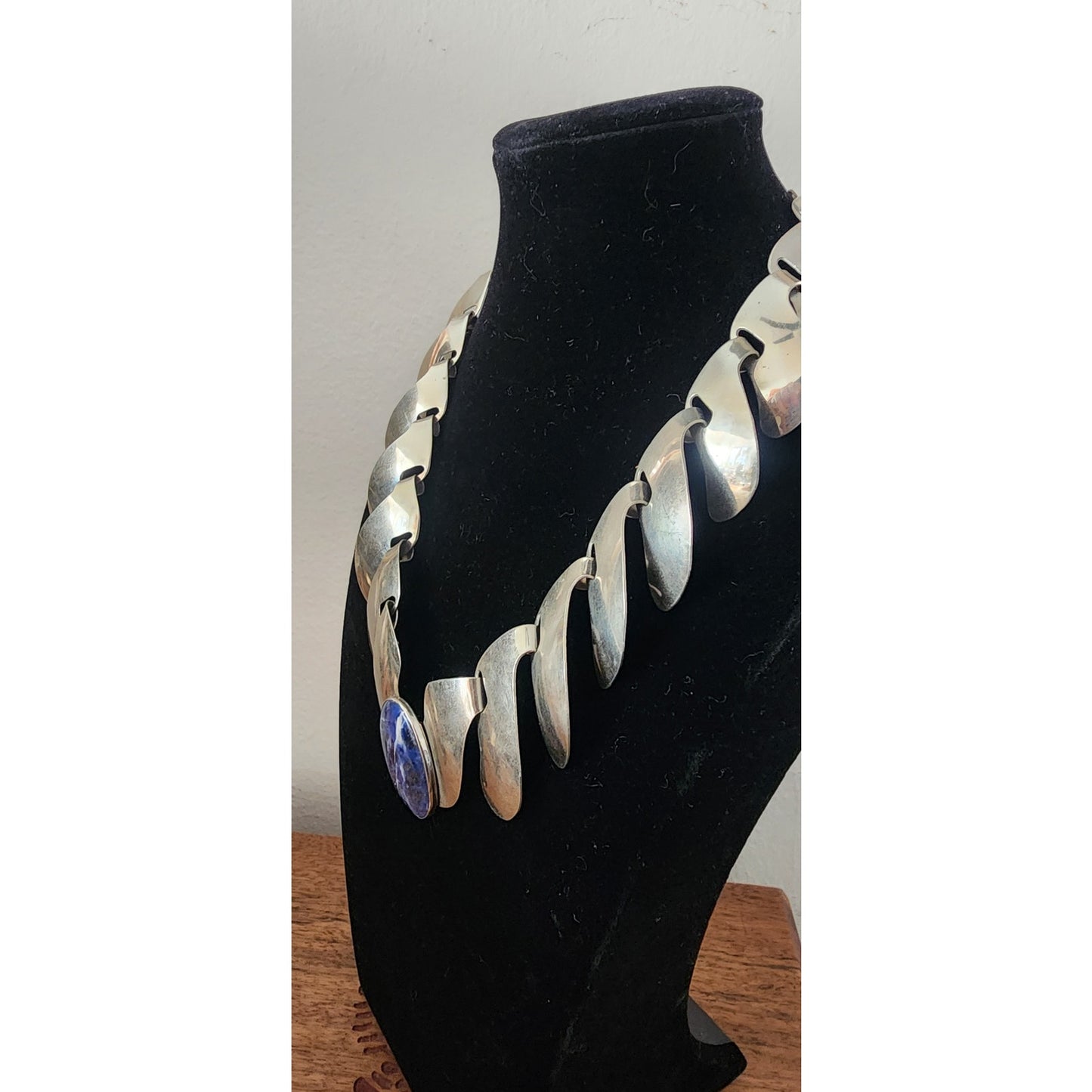 Vintage 80s FLORELLE Necklace Earring Set Sterling Silver & Blue Sodalite
