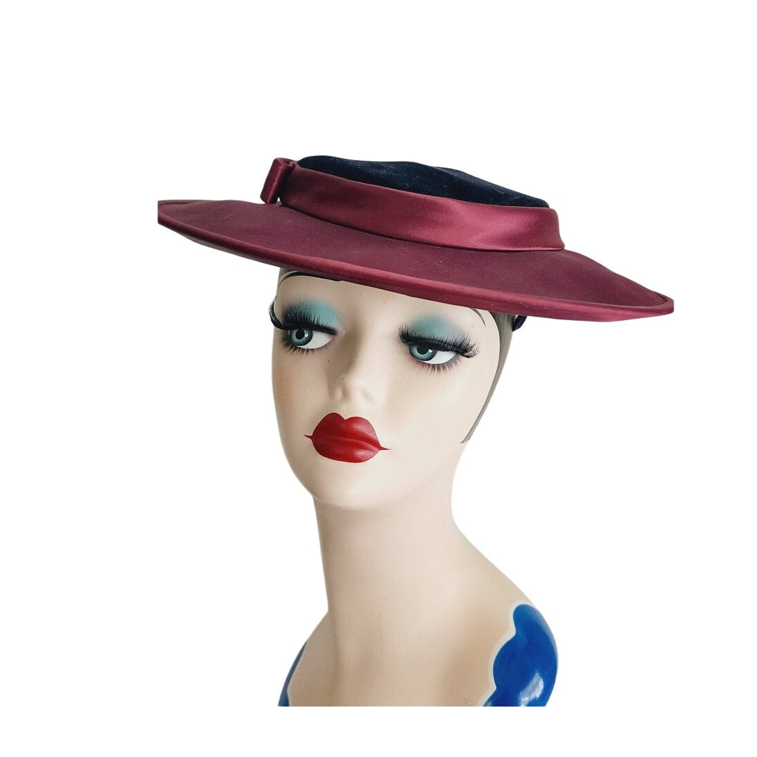 Vintage 50s Saucer Hat Burgundy Red Velet Satin Lytton's