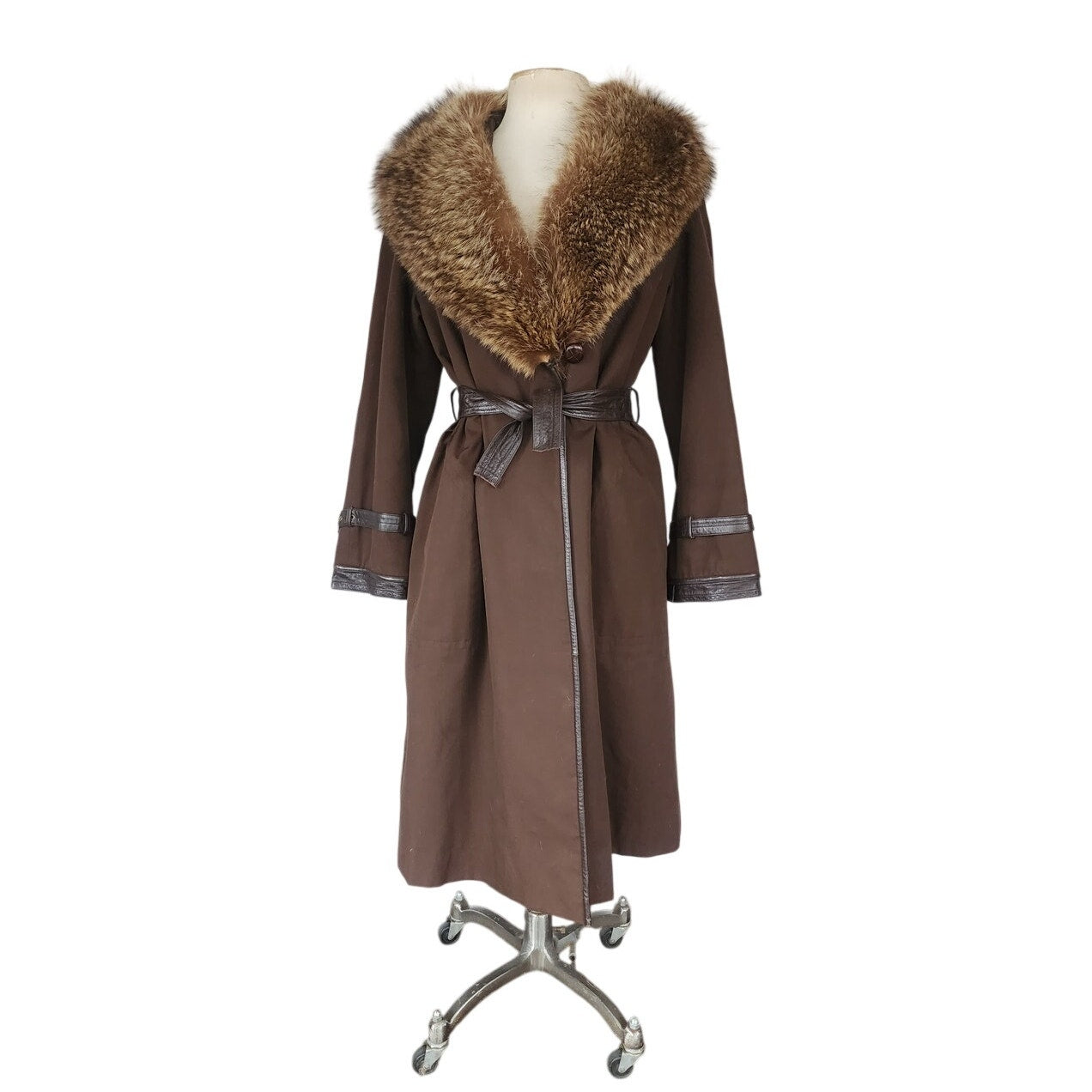 Vintage 70s SILLS A Bonnie Cashin Design Brown Leather Raccoon Fur Coat