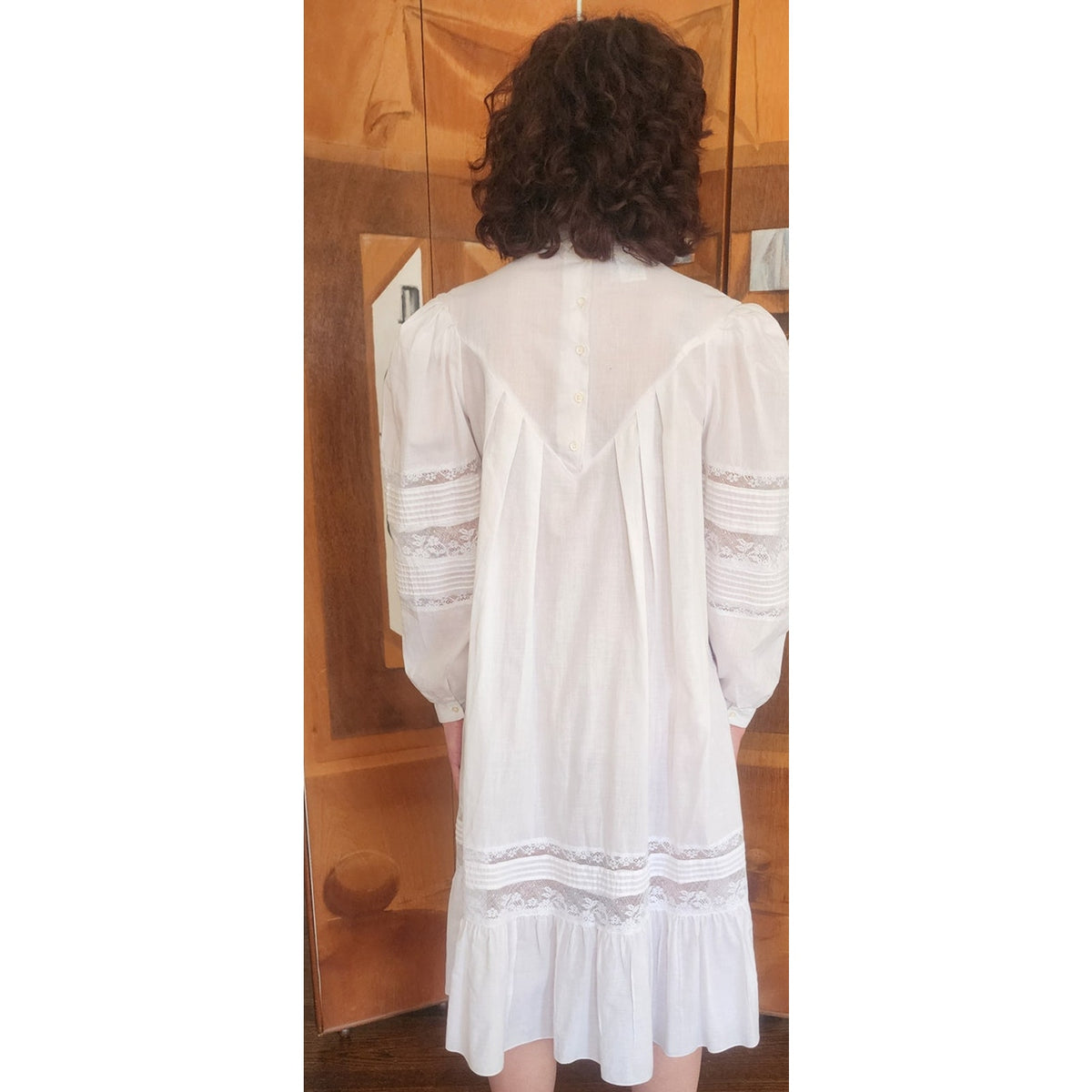 Vintage 1980s Ceegee Sue Wong Dress White Cotton Lace Boho Victorian Puff Sleeve
