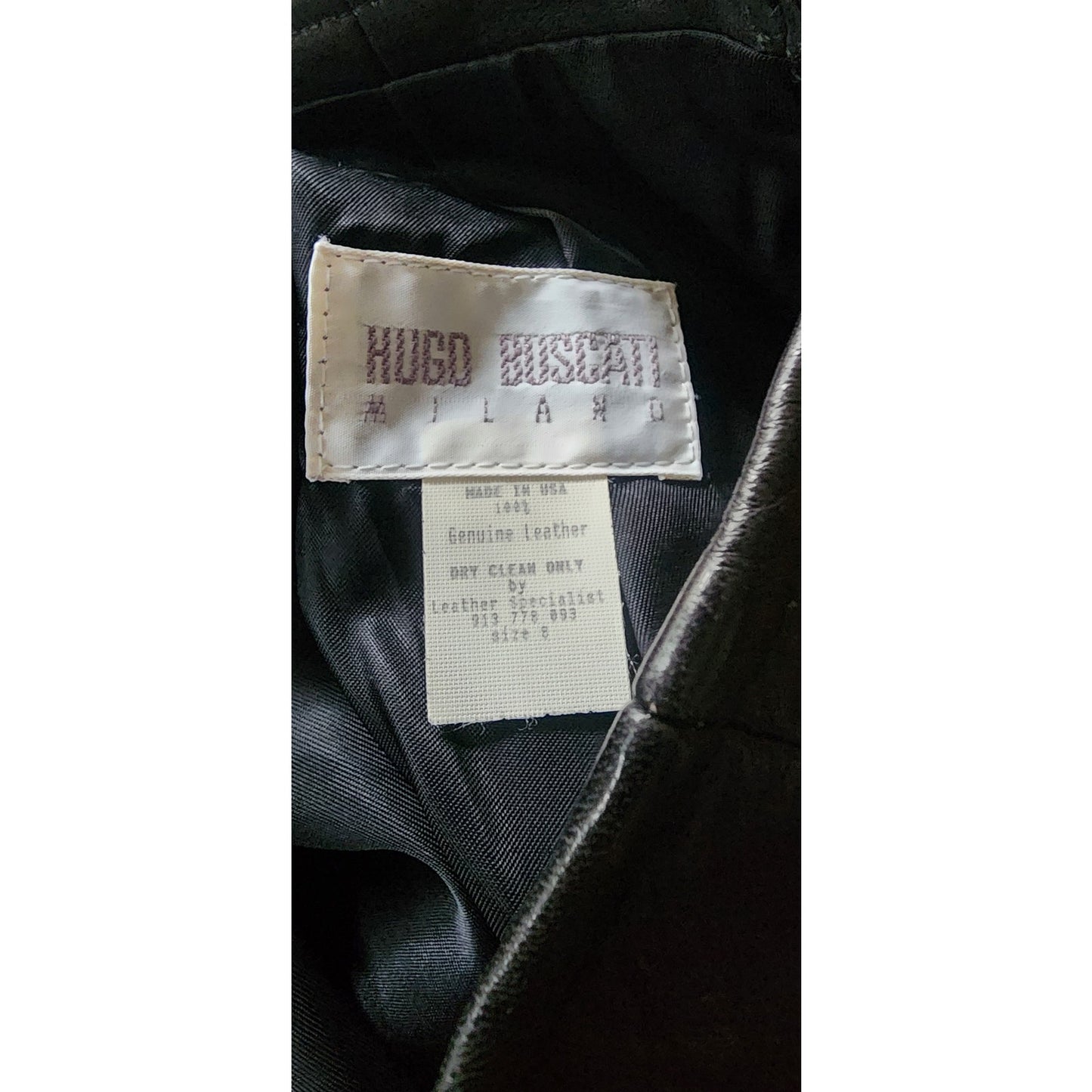 Vintage 80s Hugo Buscati Black Leather Pencil Skirt High Waisted Small