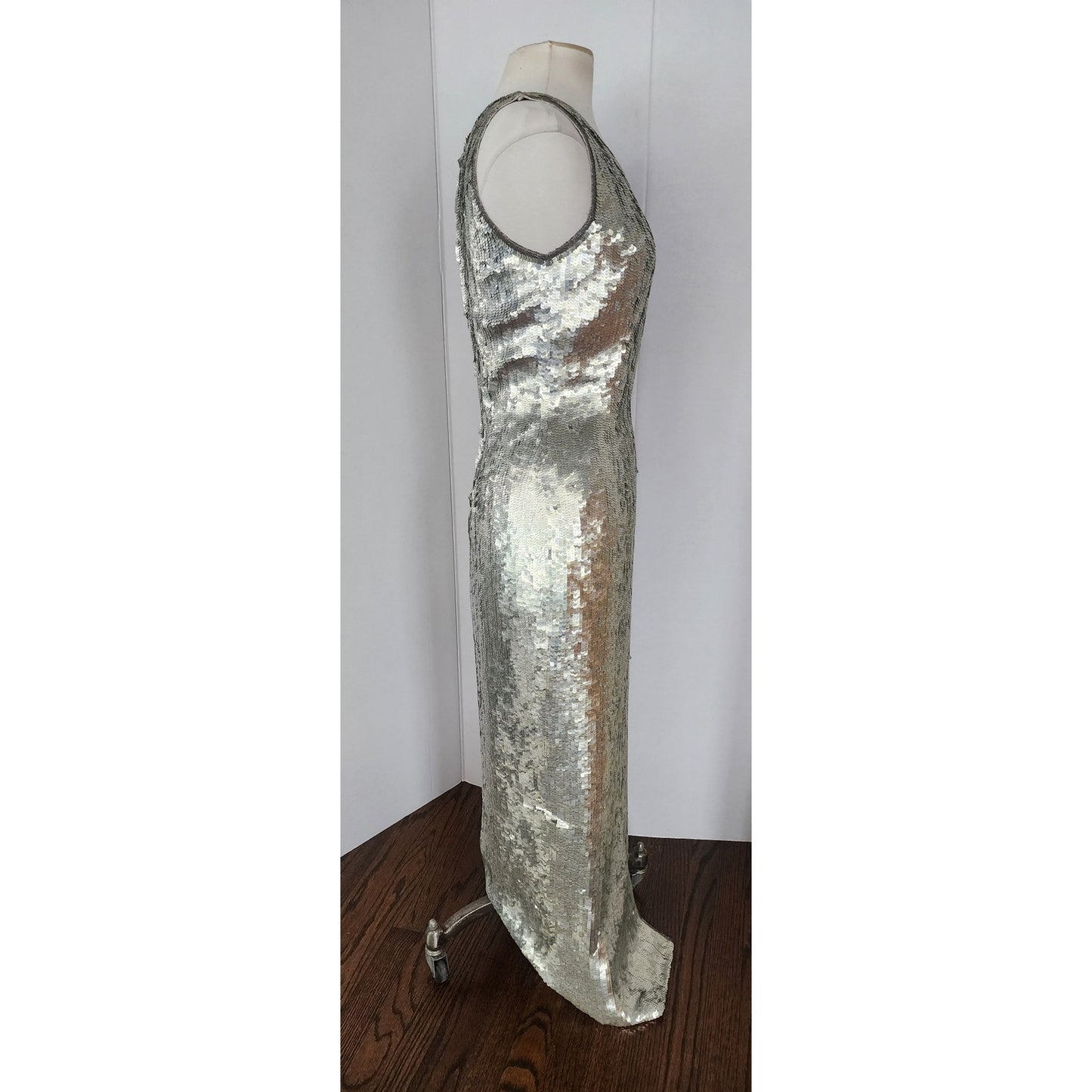 Vintage 90s Silver Evening Dress Metallic Sequins by Scala NWT