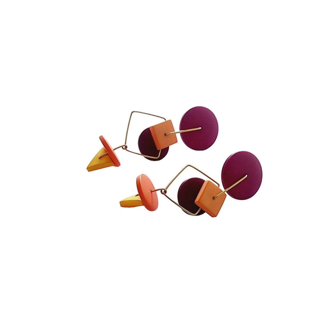 80s Dangly Earrings Multicolored Geometric Memphis Design