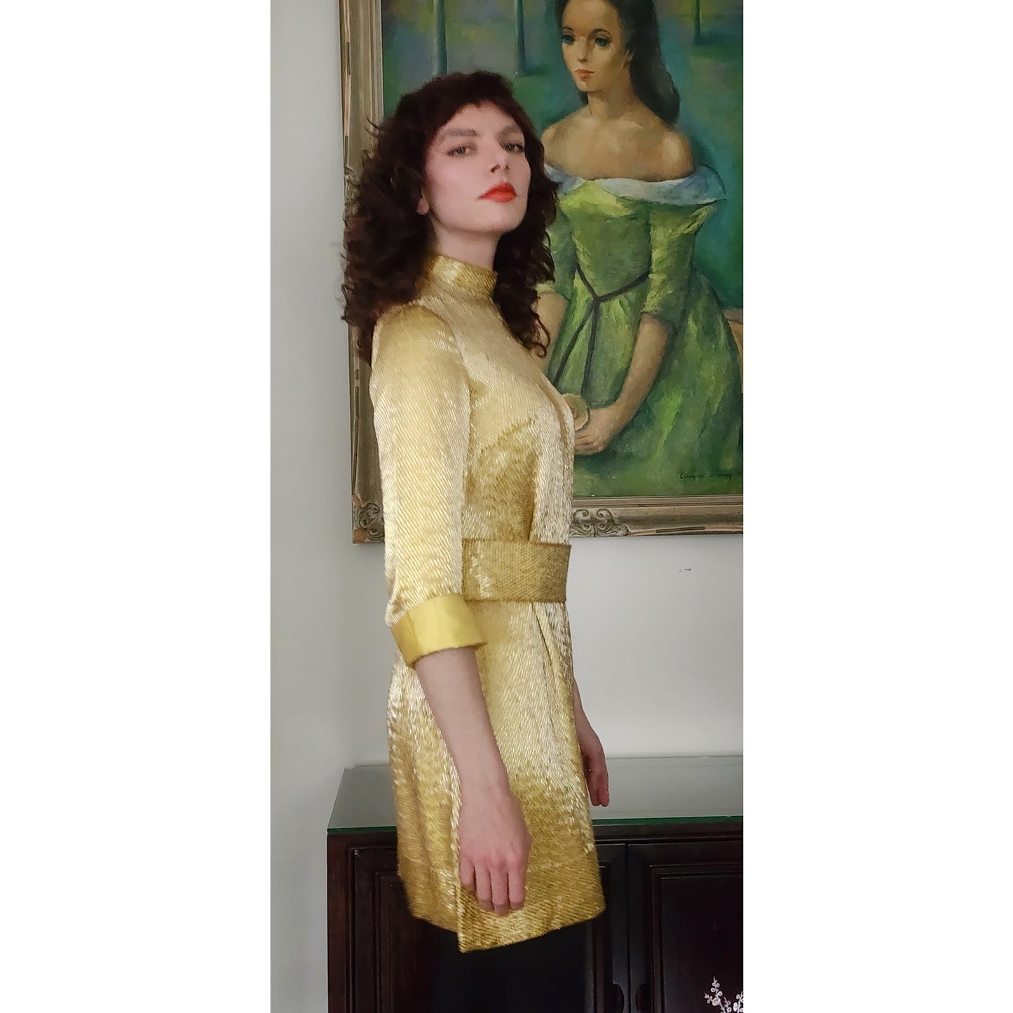 Vintage 60s Gold Mini Dress w/Belt Doreen Lok / S