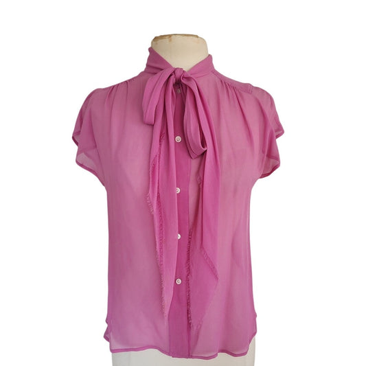 Vintage 2000s Marc Jacobs Blouse Sheer Purple Pink Silk Pussycat Bow
