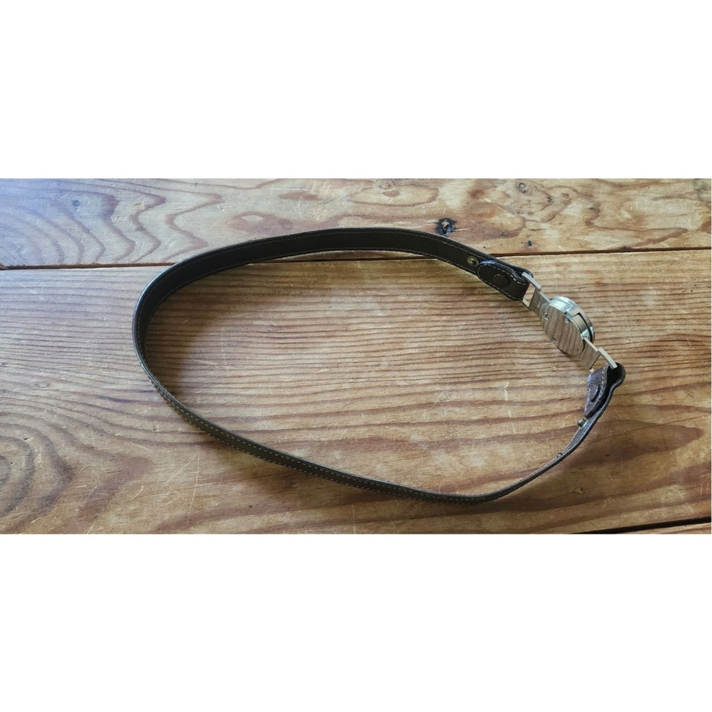 Vintage Gucci Y2K Belt GG Logo Chrome Buckle Tom Ford 2000s Era Brown Leather S