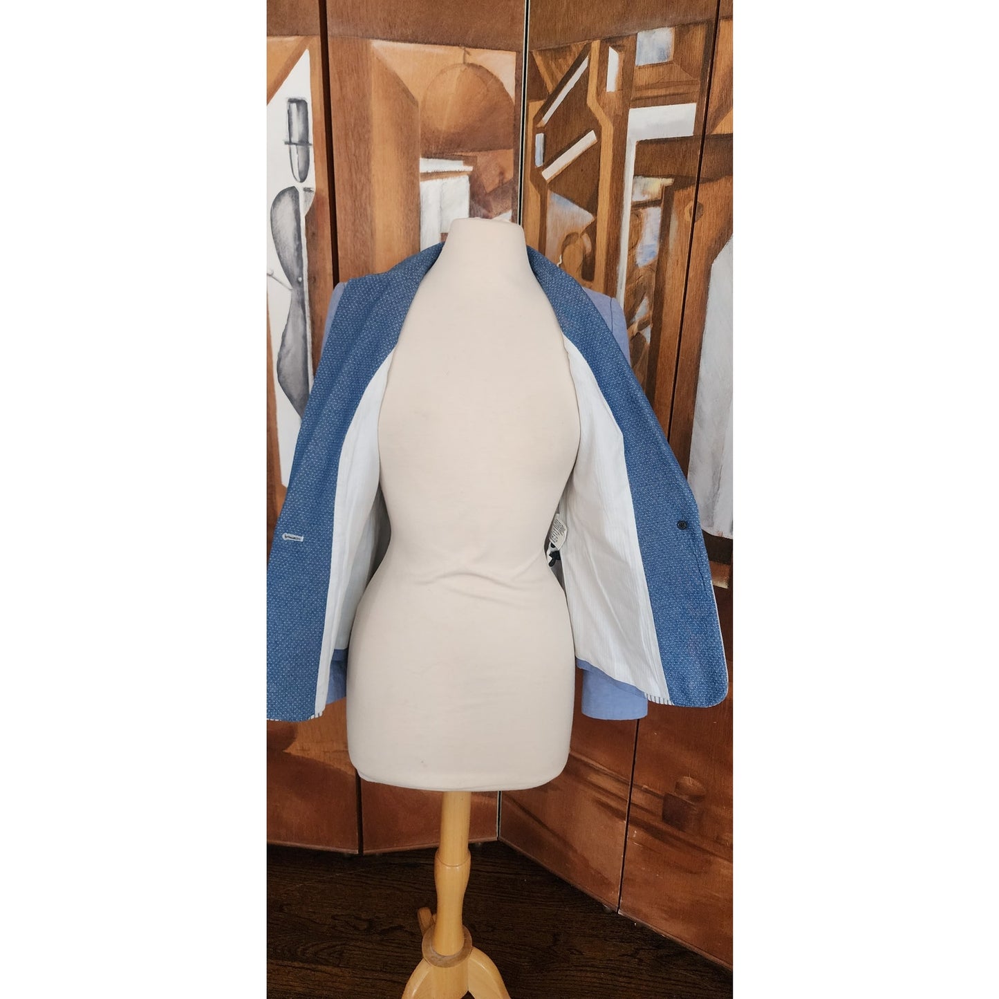 Jack Wills Blue and White Patchwork Denim Blazer, Fitted Single Button