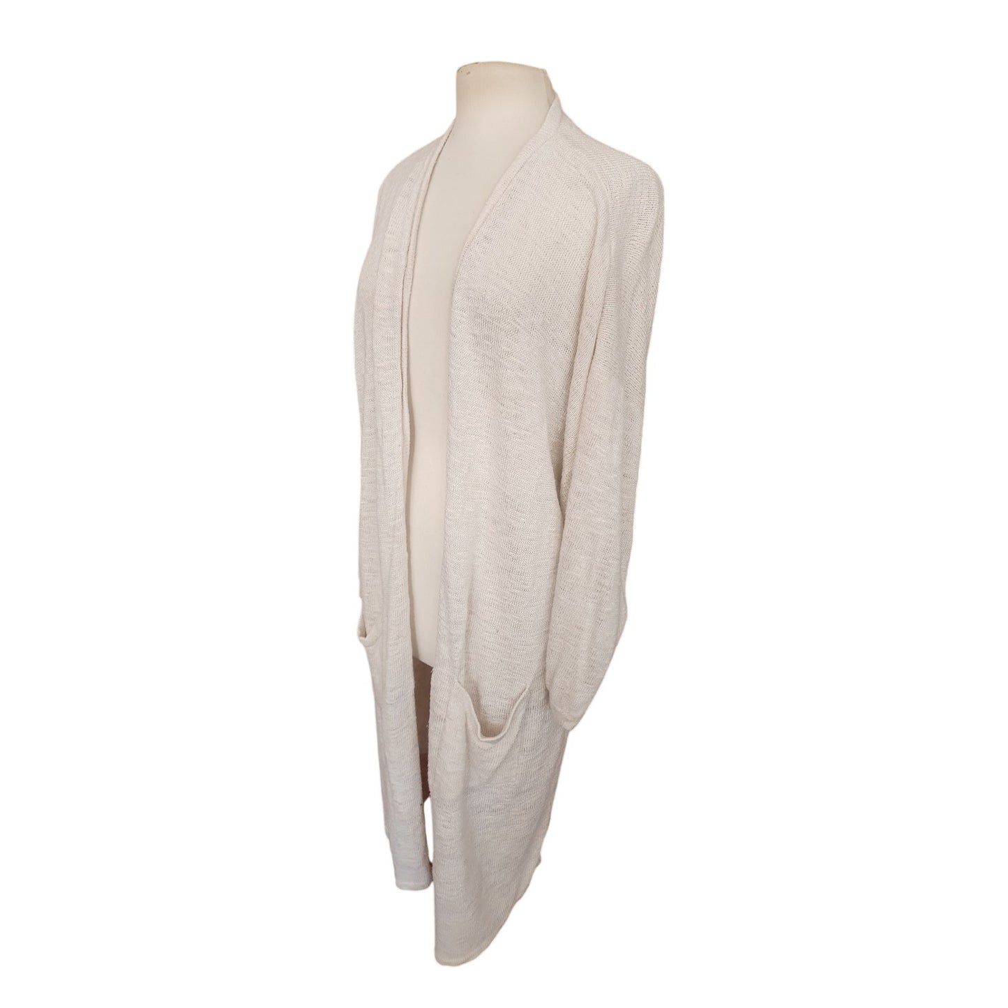 Vintage 1980s Maria Rodriguez Chicago Cardigan Duster Long Jacket Cream Knit L